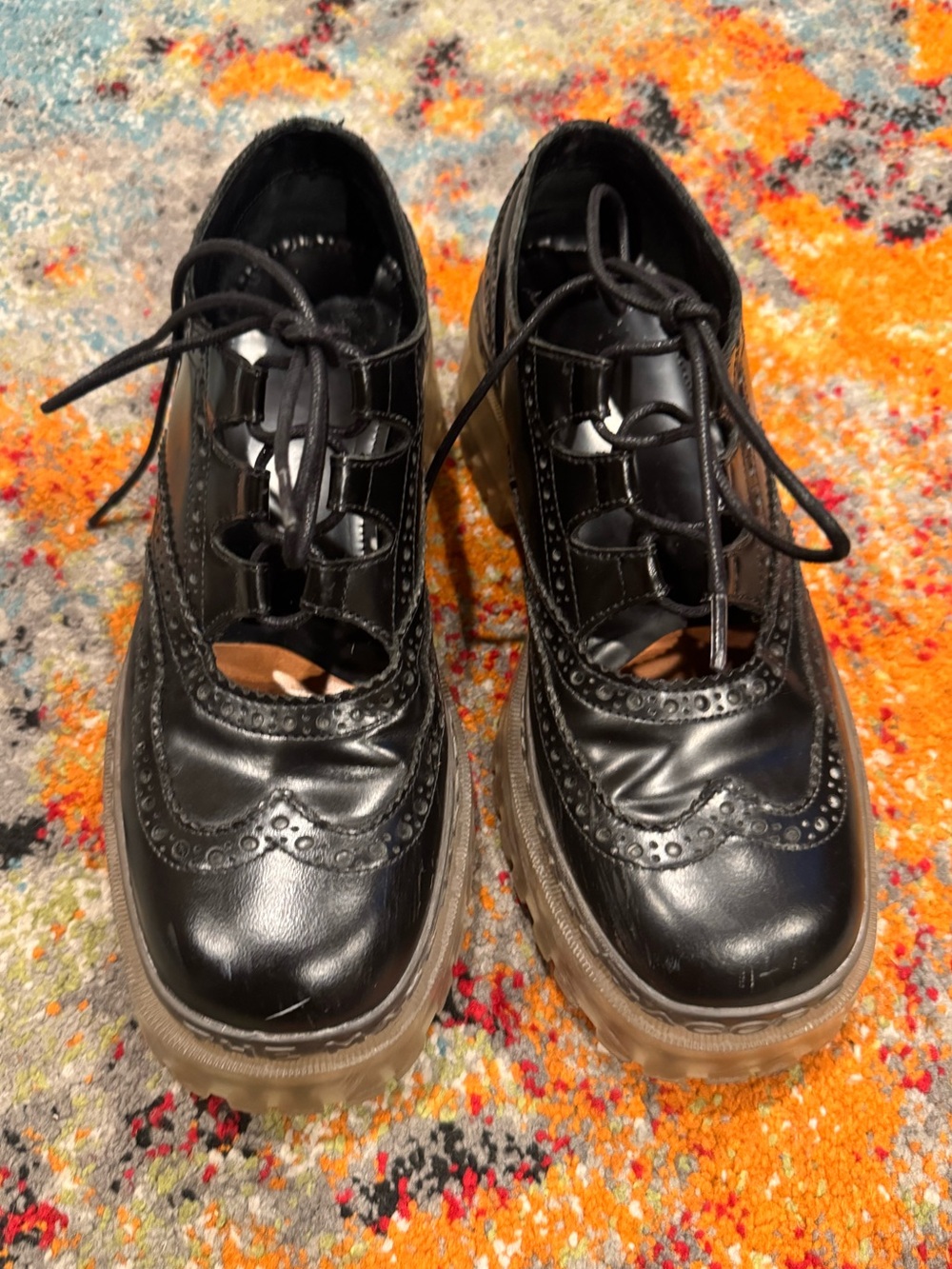 Preowned MARC JACOBS Women's Black Ghillie Brogues Leather Oxfords in Size 39